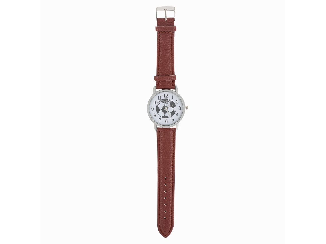 Reloj Analógico De Cuarzo Con Correa De Pu/aluminio, Esfera Redonda Con Estampado De Fútbol.