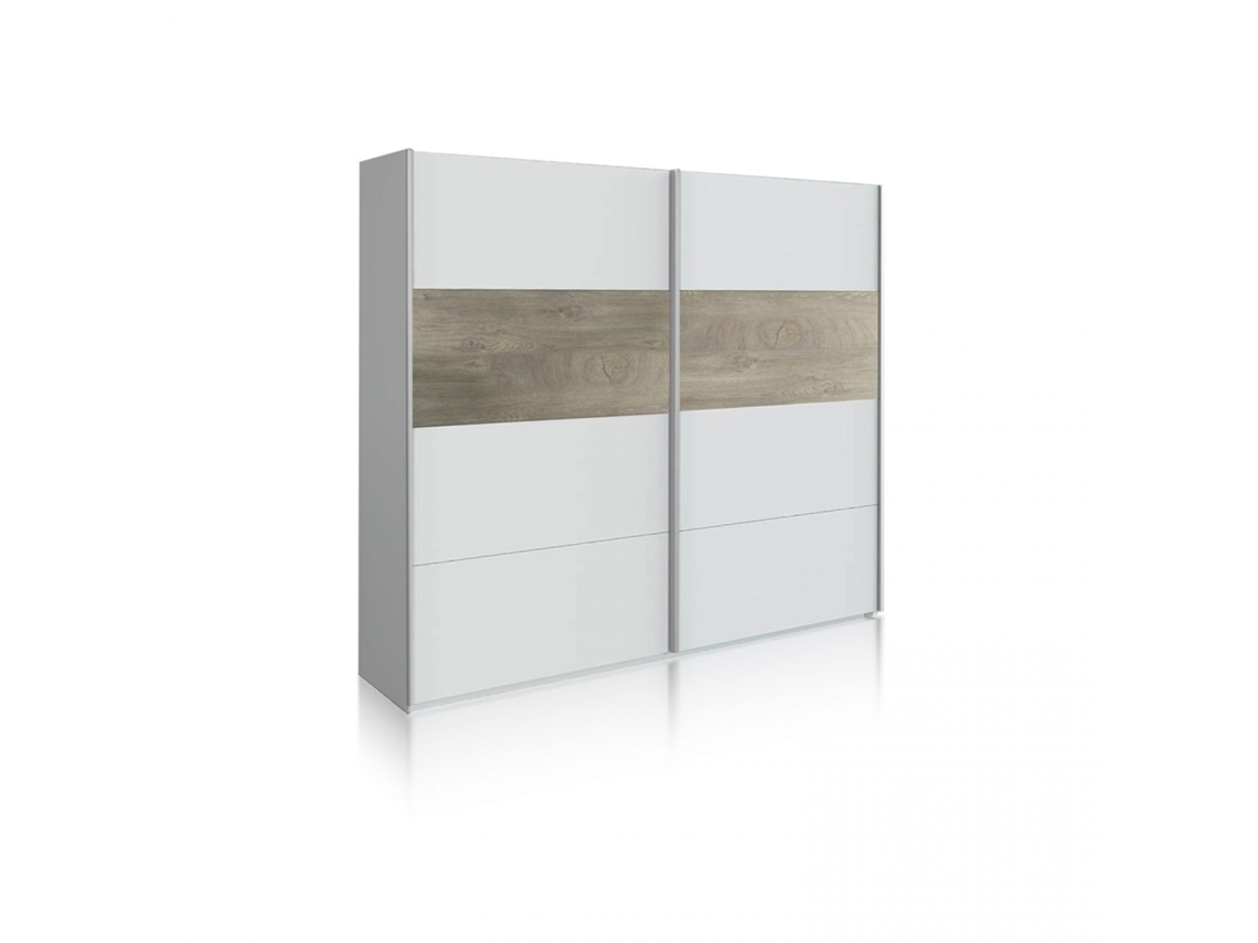Armario Brike 180 2 puertas correderas Blanco Artik (Blanco Mate) – Roble Alaska 180 x 200 x 60 cm