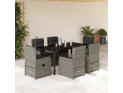 Juego de comedor de jardín de 7 piezas con cojines, mimbre gris, DKD Home Decor