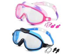 Nuevas gafas de natación con protección UV, modelo infantil 600a: camuflaje rosa + camuflaje azul (incluye pinza nasal, protectores auditivos y estuche).