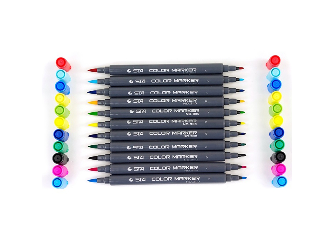 12 Rotuladores De Doble Punta Con Tinta No Tóxica A Base De Agua Para Dibujo Y Caligrafía.