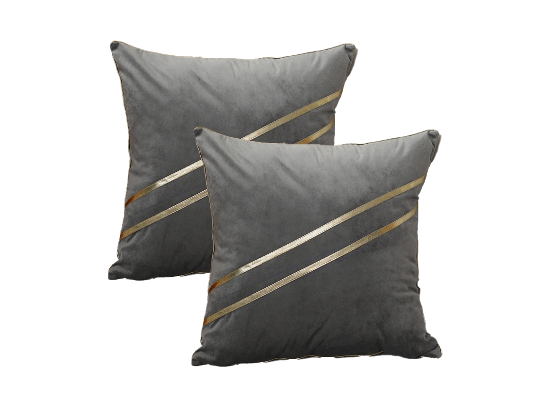Funda De Almohada De Terciopelo Con Rayas De Cuero Dorado, 45,7 X 45,7 Cm