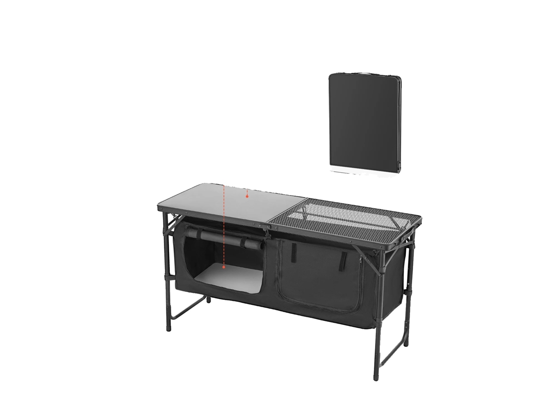 Mesa de cocina para camping, diseño portátil, altura ajustable, color negro (OEM)