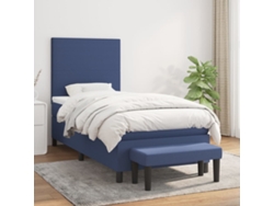 Cama Box Spring Con Colchón Tela Azul 90x200 Cm