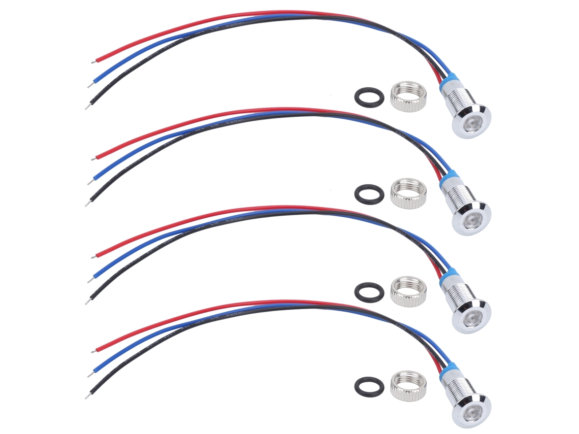 Juego De 4 Lámparas Indicadoras Led, Cátodo Común De Metal, 8 Mm, 12-24 V, Rojo Y Azul.