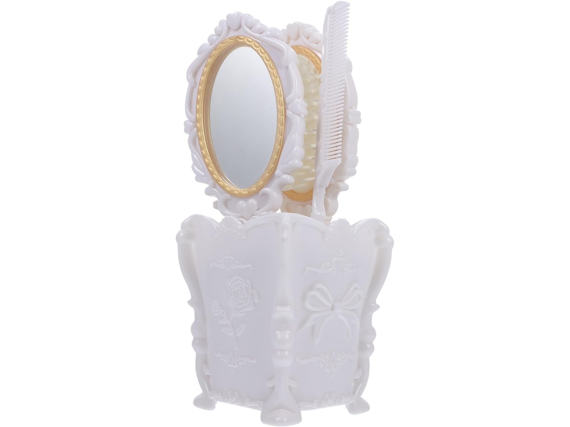 Ensemble Peigne De Coiffure Antistatique Y Miroir Portátil Blanc Élégant Boîte Pvc, De Massage D...