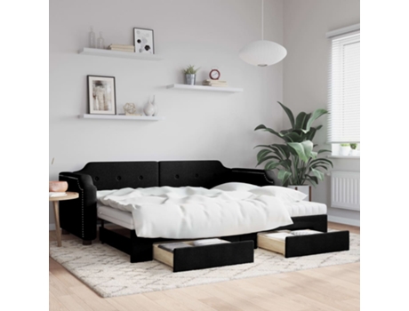 Cama con Cajones MAISON EXCLUSIVE Metal Tela Negro (90x200cm)