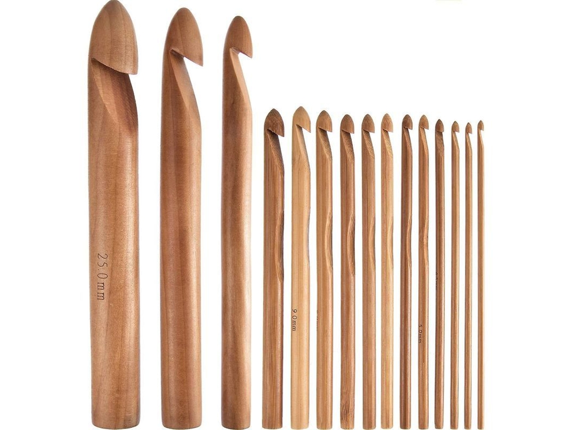 Juego De 15 Ganchos De Ganchillo De Bambú Y Madera, Tamaños De 3 A 25 Mm, Para Manualidades Con Hilo.