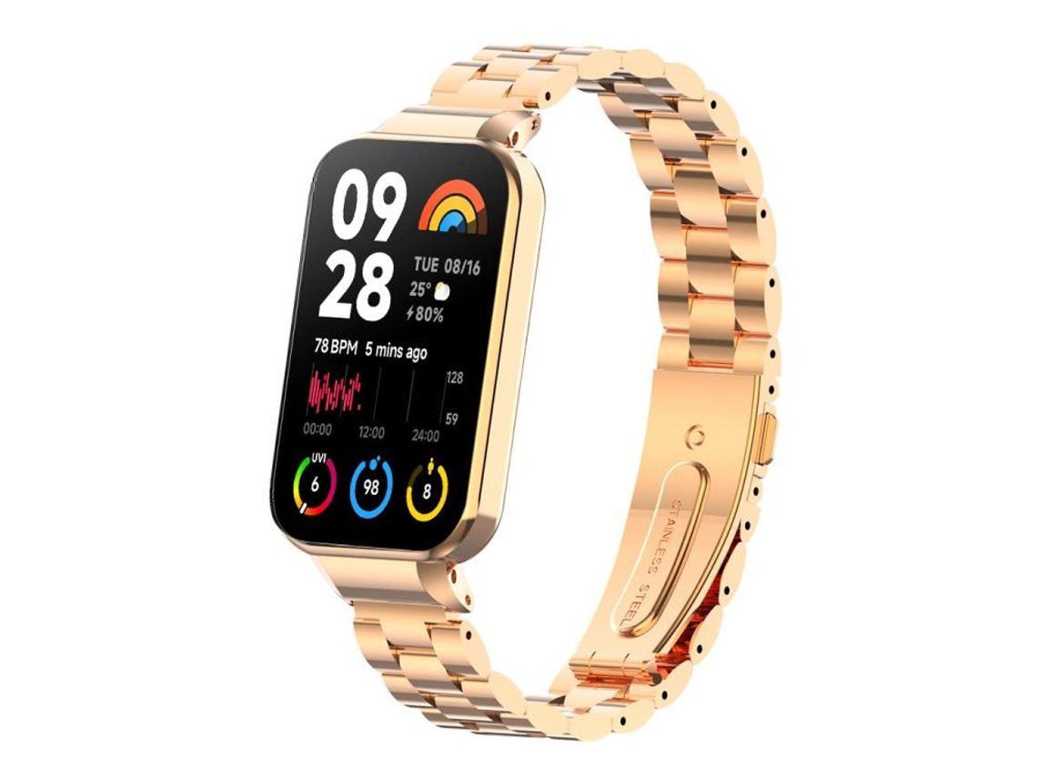 Bracelete Para Xiaomi Mi Band 8 Pro / 9 Pro - Metal Três Contas Integradas Ouro Rosa