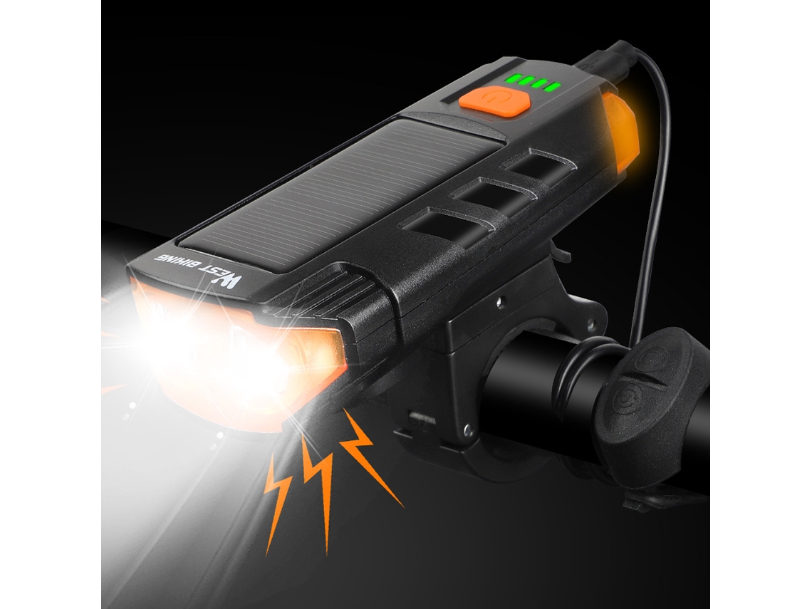 Luz Solar Para Bicicleta West Biking, Recargable Por Usb Con Bocina, 120 Db, Ipx4, 5 Modos De Iluminación.
