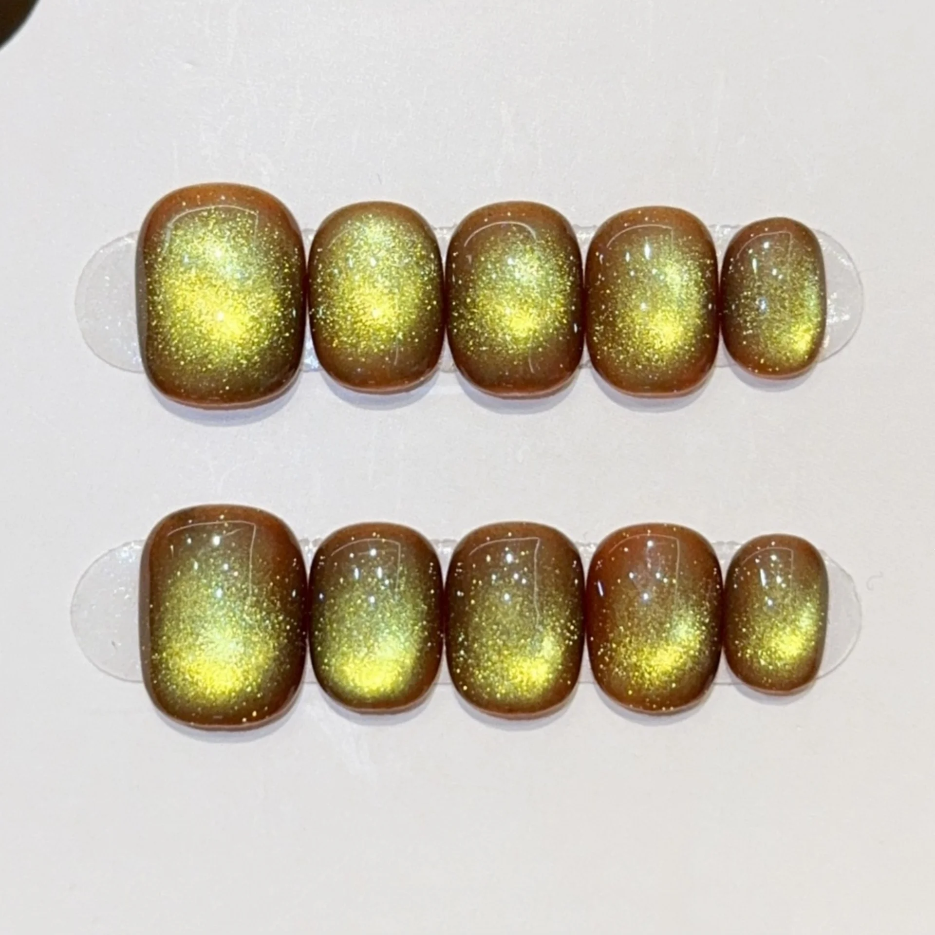 (1008-s) Juego De 10 Uñas Postizas Hechas A Mano Tipo Prensa