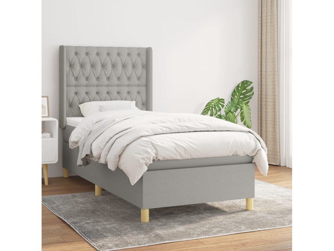 Cama Box Spring Con Colchón Tela Gris Claro 90x190 Cm