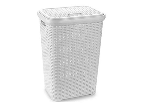 Cesta de ropa pongotodo con tapa 60 litros cesto Mimbre Rattan Blanca PLASTICFORTE