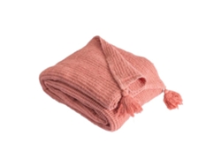 Manta Plaid 100% Algodón Rosa Salmón Borlas 130x170cm Arniska