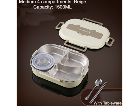 Fiambrera Bento Antigoteo para Adultos-Arroz cuatro rejillas 1500ml (vajilla y tazón de sopa)-1500ml LUUCOZK