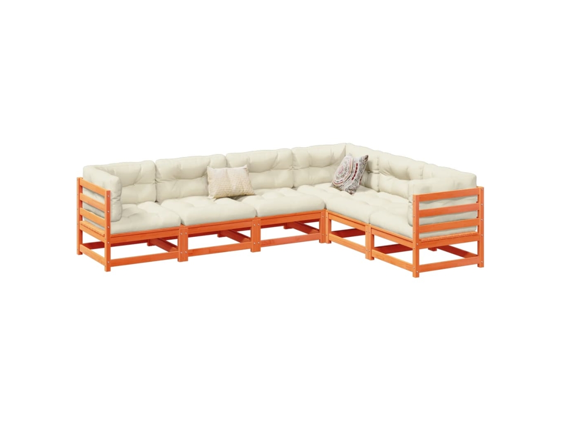 Conjunto de sofás de jardín de 6 piezas en madera de pino marrón y cera DKD Home Decor