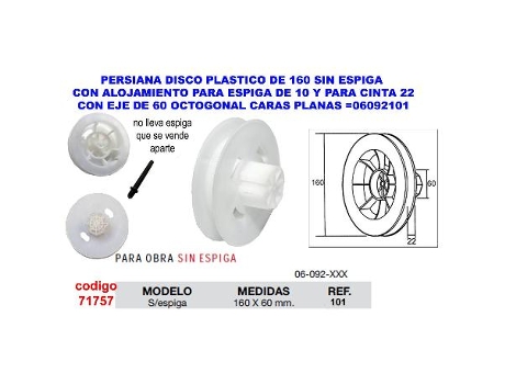 Persiana disco plast.sin espiga 16x60 para cinta 22 06092101