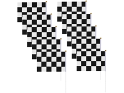 10 Banderas De Carreras A Cuadros Con Asta, De Tela No Tejida, Banderas De Coches De Carreras En Blanco Y Negro Para