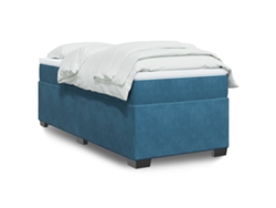 Cama Box Spring Con Colchón Terciopelo Azul Oscuro 90x200 Cm