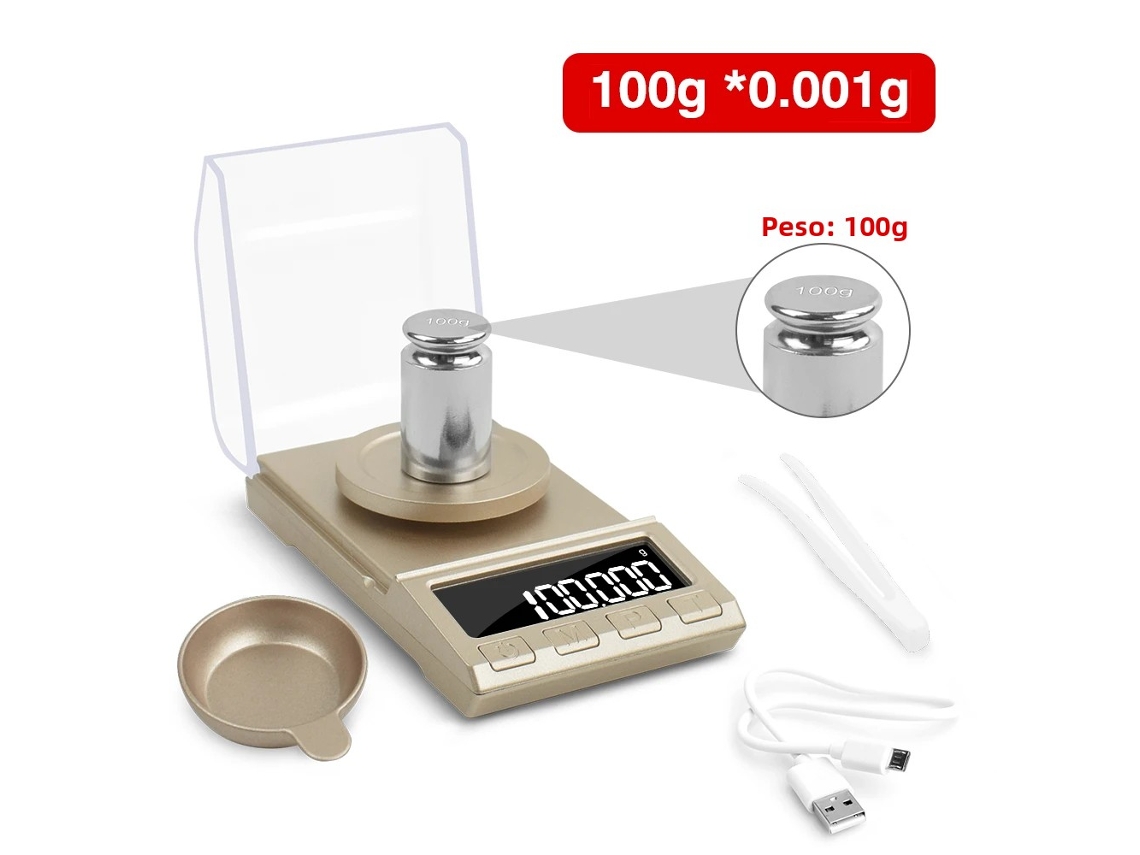 Balança Digital de Precisão MDUG com Visor LCD, Alimentada por USB (100 G, dourada)