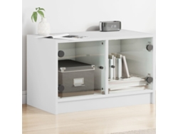Mueble De Tv Con Puertas De Vidrio Blanco 68x37x42 Cm
