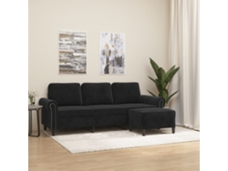 Sofá De 3 Plazas | Sofá De Salón | Sofá De Descanso Con Taburete De Terciopelo Negro 180 Cm