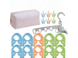 Juego de perchas plegables de viaje CHRUI: 10 perchas con 12 pinzas + percha de 5 agujeros + bolsa (blanco)