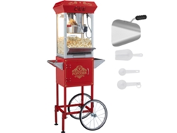 Máquina para hacer palomitas de maíz Succebuy con carrito, 850 W, 8 oz, 48 tazas, color rojo