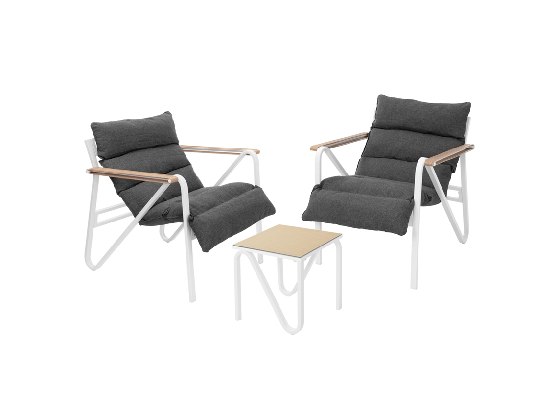 Conjunto De Muebles De Jardín Ml-design, Blanco-gris, 3 Piezas, 2x Sillas Y 1x Mesa