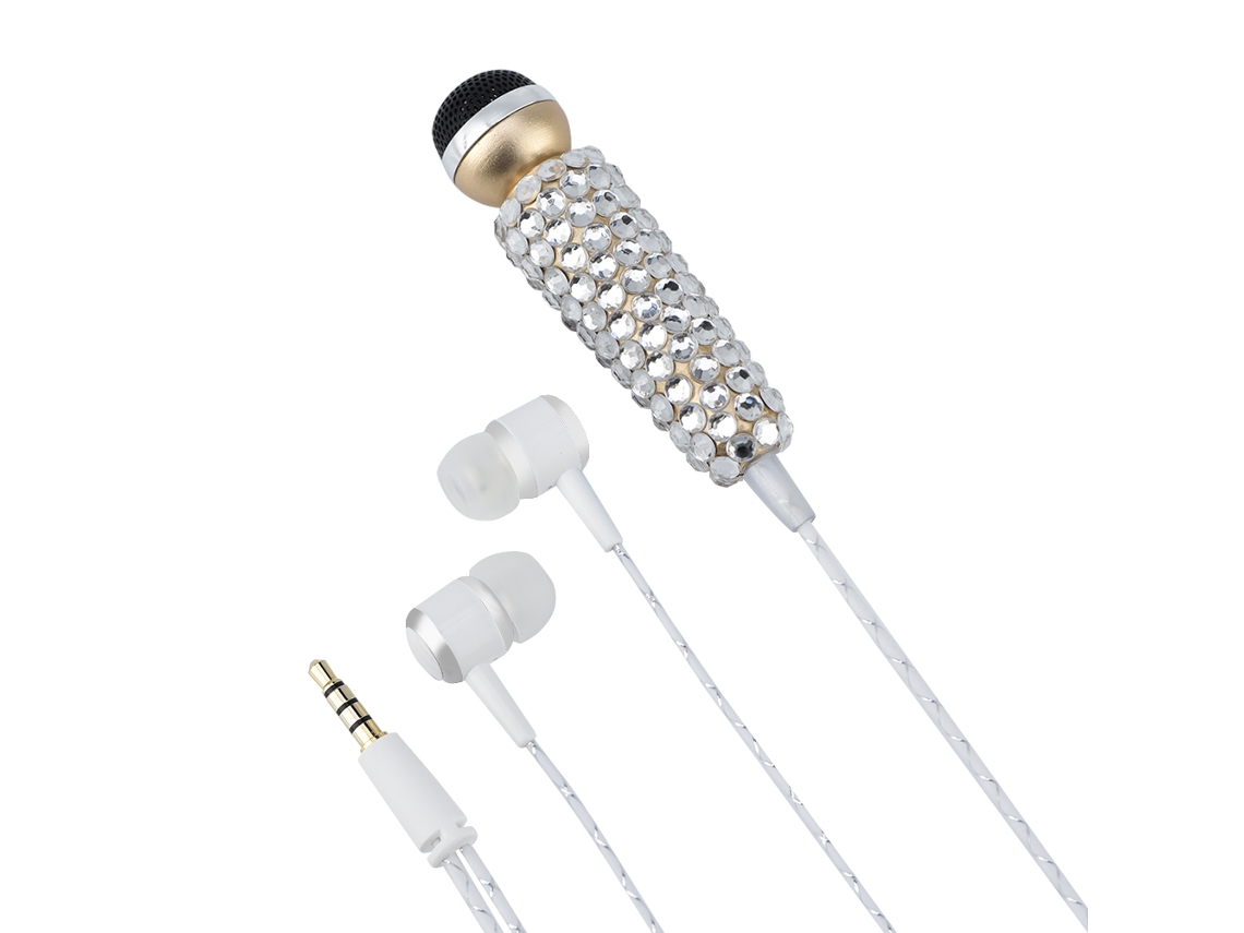 Auriculares Con Micrófono Y Auricular Mini Embebidos Con Diamantes 2 En 1 Para Teléfono Móvil Color Plata