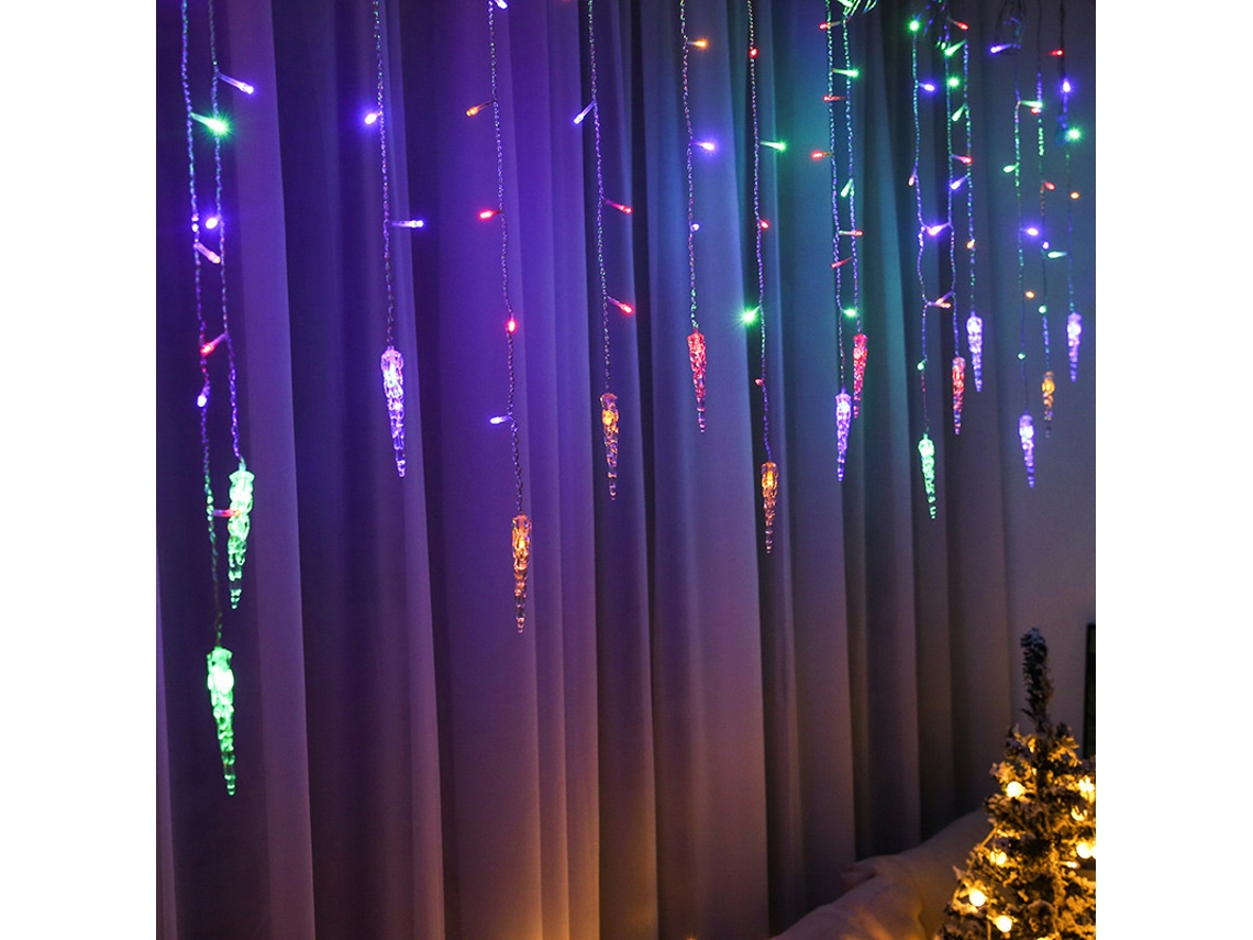 Cortina navideña con luces LED en cascada Mdug (rojo, verde, azul, 20 m, 480 LED, 8 modos)