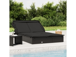 Tumbona - Chaise longue con techo plegable para 2 personas, de mimbre, patas negras HARLANV1