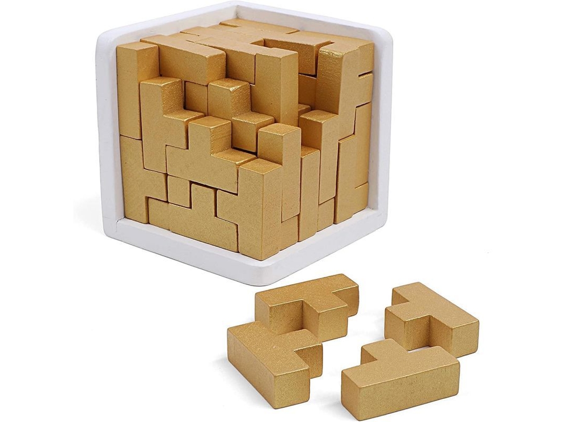 Puzzle De Madera 3d Linjou Original. Piezas En Forma De T. Desafío Mental Para Adultos Y Niños. Edición Dorada