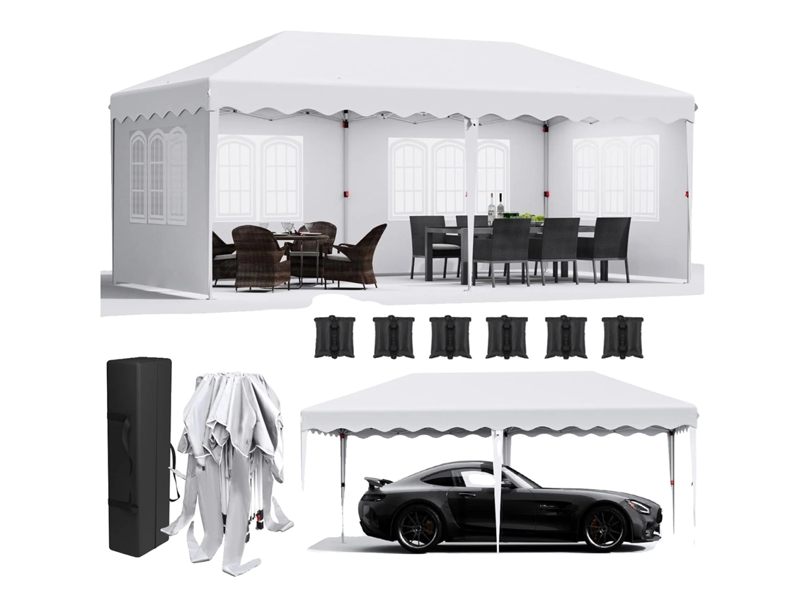 Gazebo plegable, cubierta impermeable, protección UV, blanco OEM