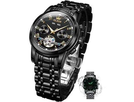 VEANXIN Reloj mecánico automático de acero inoxidable para hombre(negro)