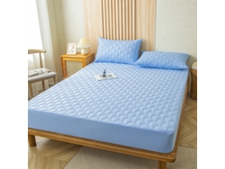 Protector De Colchón Impermeable Czhhmart (sábana Bajera Ajustable) 200 Cm X 220 Cm (con Dos Fundas De Almohada) Azul Claro