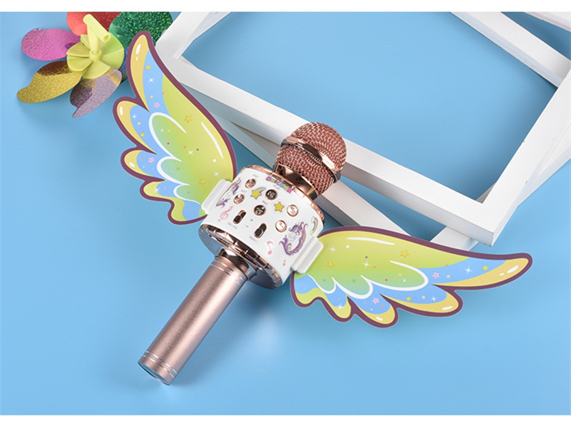 Ws88/Ls Micrófono Portátil Inalámbrico para Karaoke VEANXIN Micrófono con Altavoz USB para Niños Oro