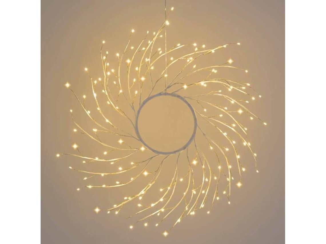 Lámpara de mesa Tilleul de metal blanco con forma de corona, Ø45 cm, 160 micro LED, blanco cálido, con transformador Lotti