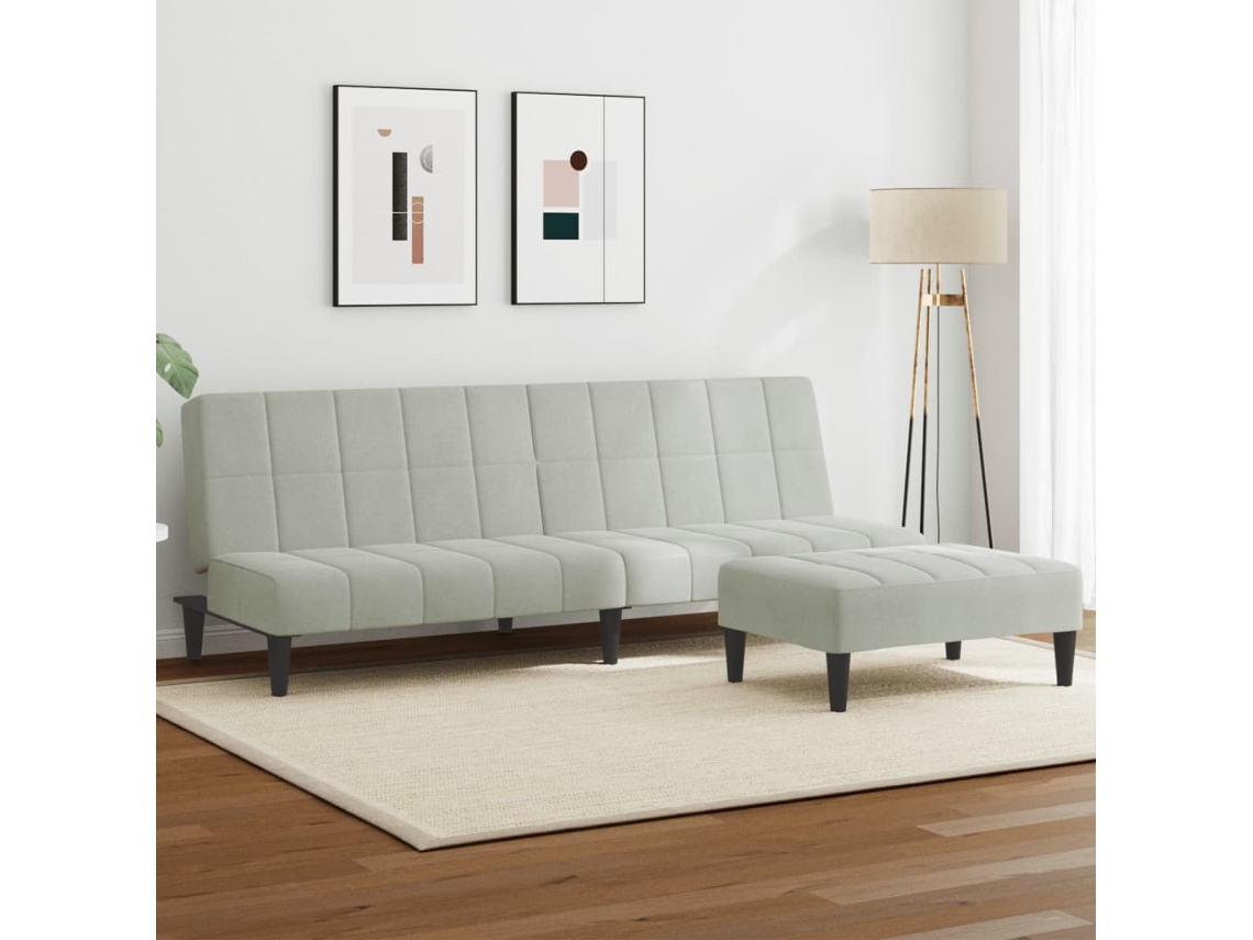 Sofá Cama De 2 Plazas Con Taburete Terciopelo Gris Claro Wsd125193