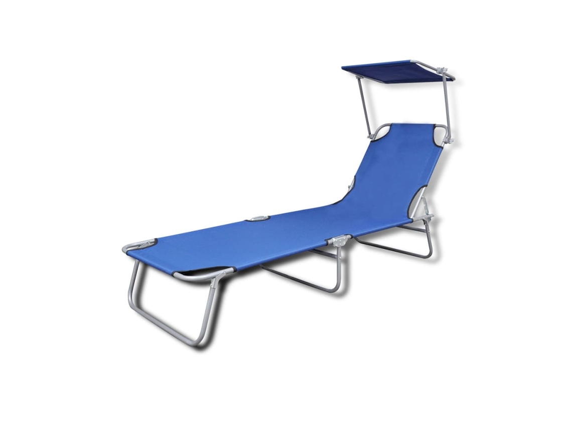 Silla plegable de cubierta con estructura de acero y toldo de tela azul HARLANV1