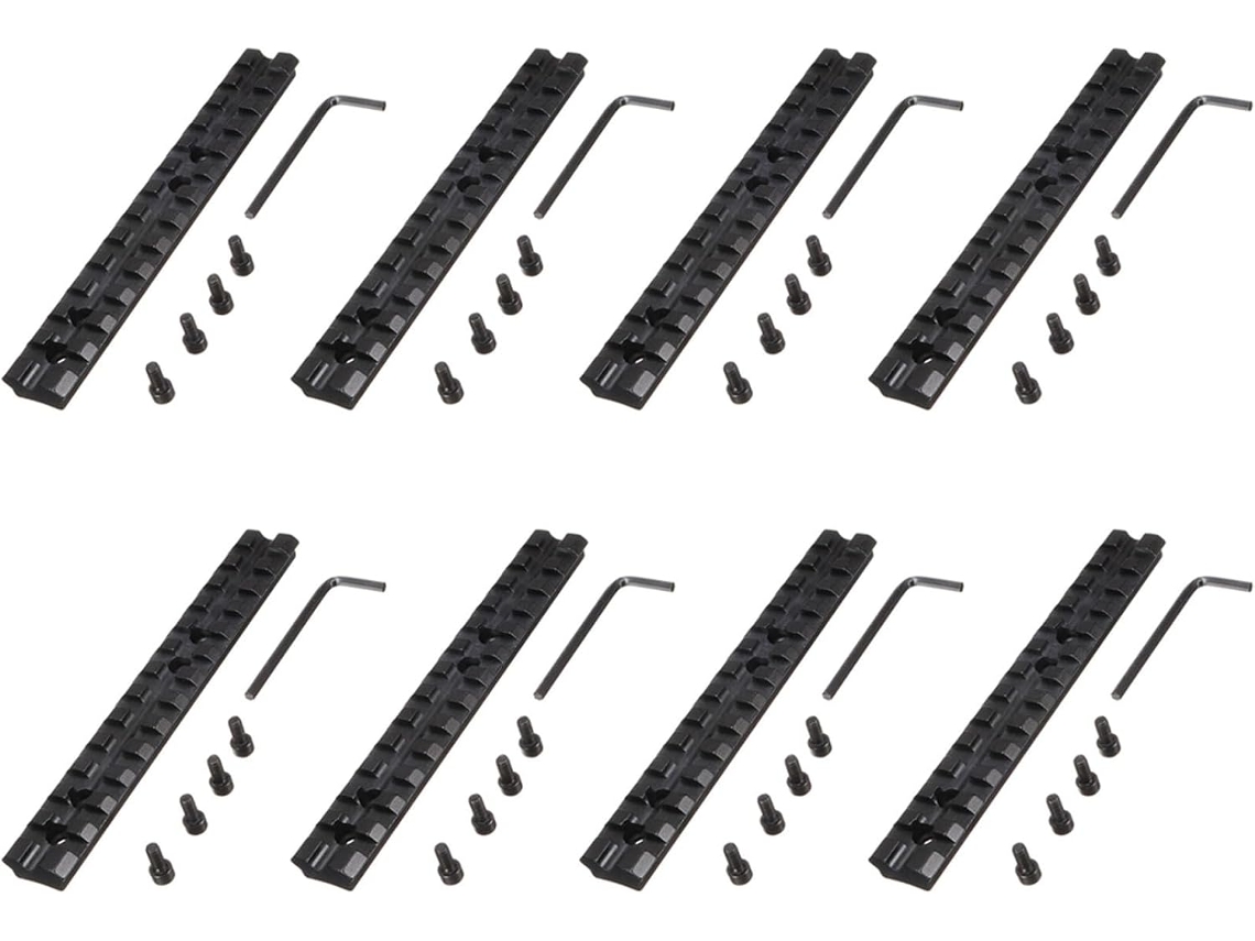 8 Rieles Picatinny/de 14 Cm Con 13 Ranuras, Color Negro.