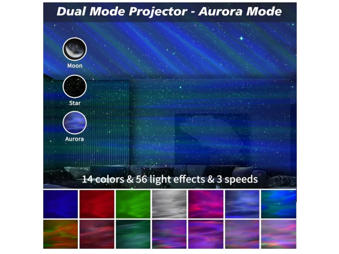 Proyector de galaxias, auroras y cielo estrellado con 56 efectos de luz y 5 sonidos, luz blanca nocturna para niños, San Valentín.