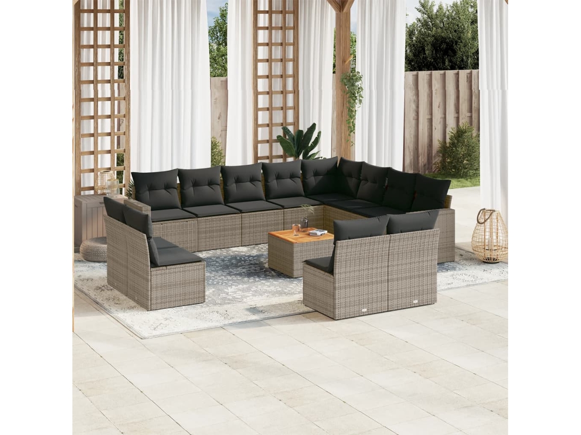 Conjunto de sofá de jardín de 13 piezas con cojines de mimbre gris DKD Home Decor