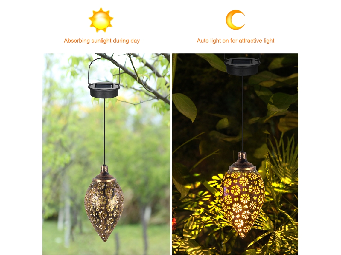 Rebe-lámpara Solar Exterior Colgante Led 0.065w Diseño Olivo Flores Ip65 600mah Para Patio Jardín Balcón