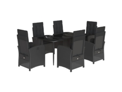 Maison Exclusive - Juego de comedor de jardín de 7 piezas con cojines de mimbre, negro