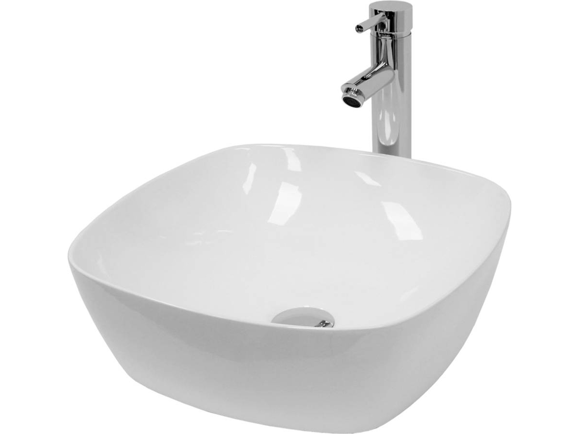 Lavabo ECD Redondo Cerámica (Blanco - 40.5 x 40.5 x 14 cm)