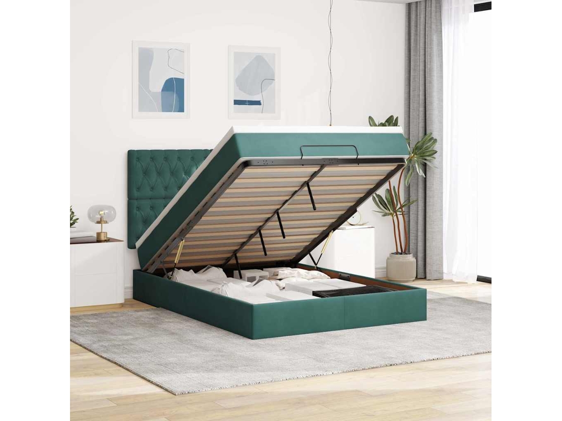 Estructura Cama Otomana Colchones Terciopelo Verde Oscuro