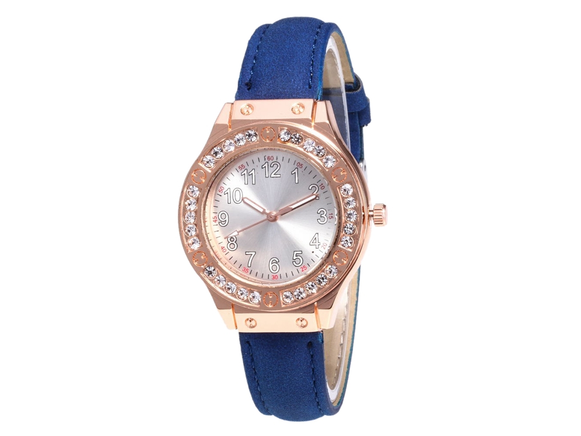 Reloj De Cuarzo Para Mujer Con Correa De Cuero Pu Y Diál Con Piedras Royal Blue