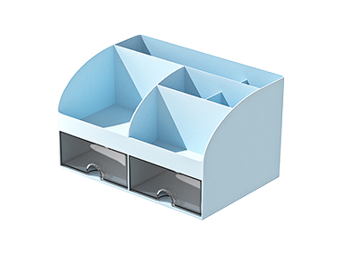 Caja Organizadora De Escritorio Multifuncional Con Cajón Transparente Y Soporte Para Bolígrafos, Lápices Y Tarjetas - Azul