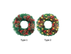 Anillo Navideño Artificial Con Piñas Y Bayas Rojas De 40 Cm Para Decoración De Puertas.
